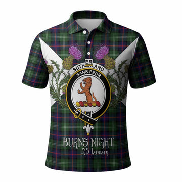 Sutherland Tartan Family Crest Polo Shirt Scottish Burns Night Thistle Floral
