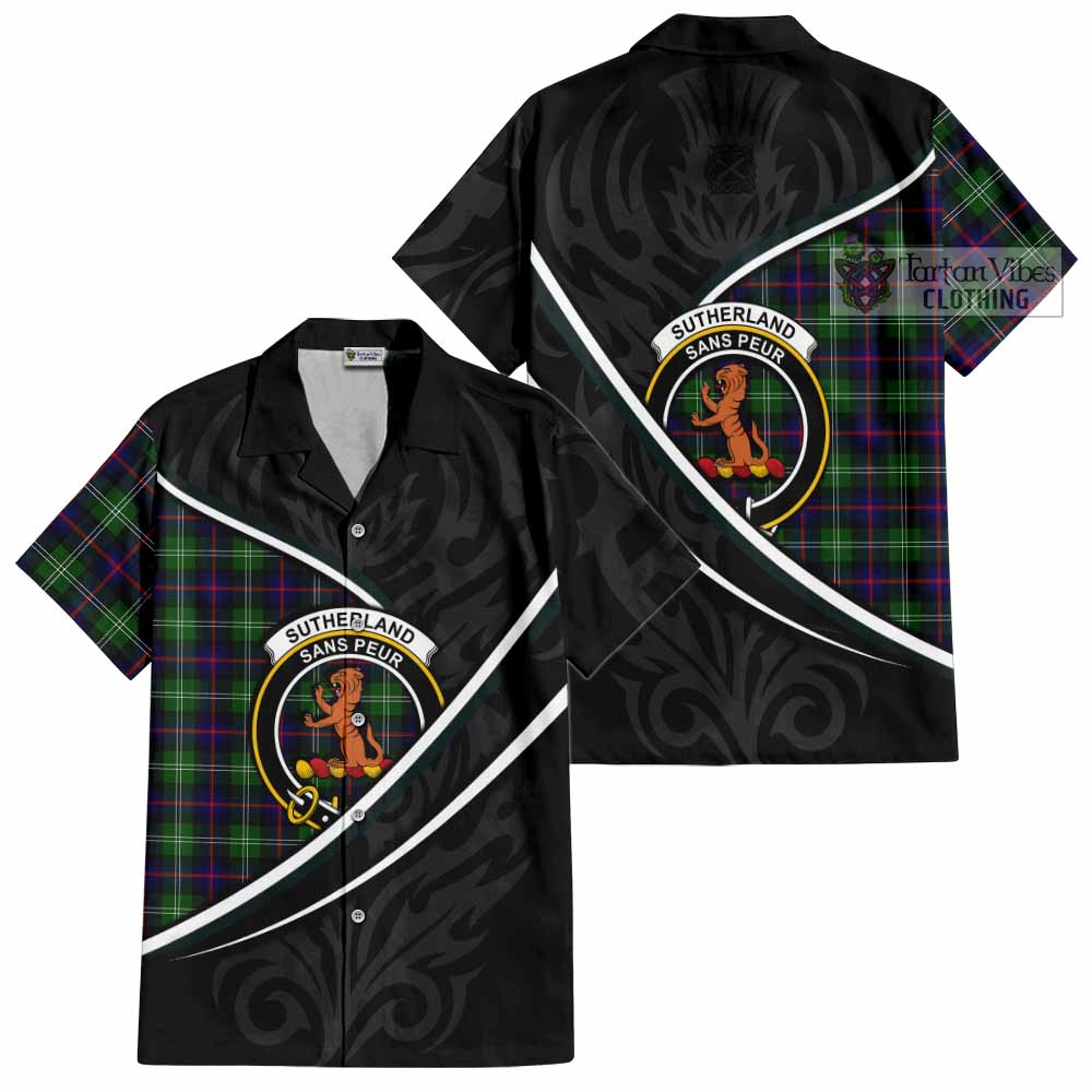 Sutherland Tartan Family Crest Short Sleeve Button Shirt Celtic Scottish Thistle Floral - Tartan Vibes Clothing