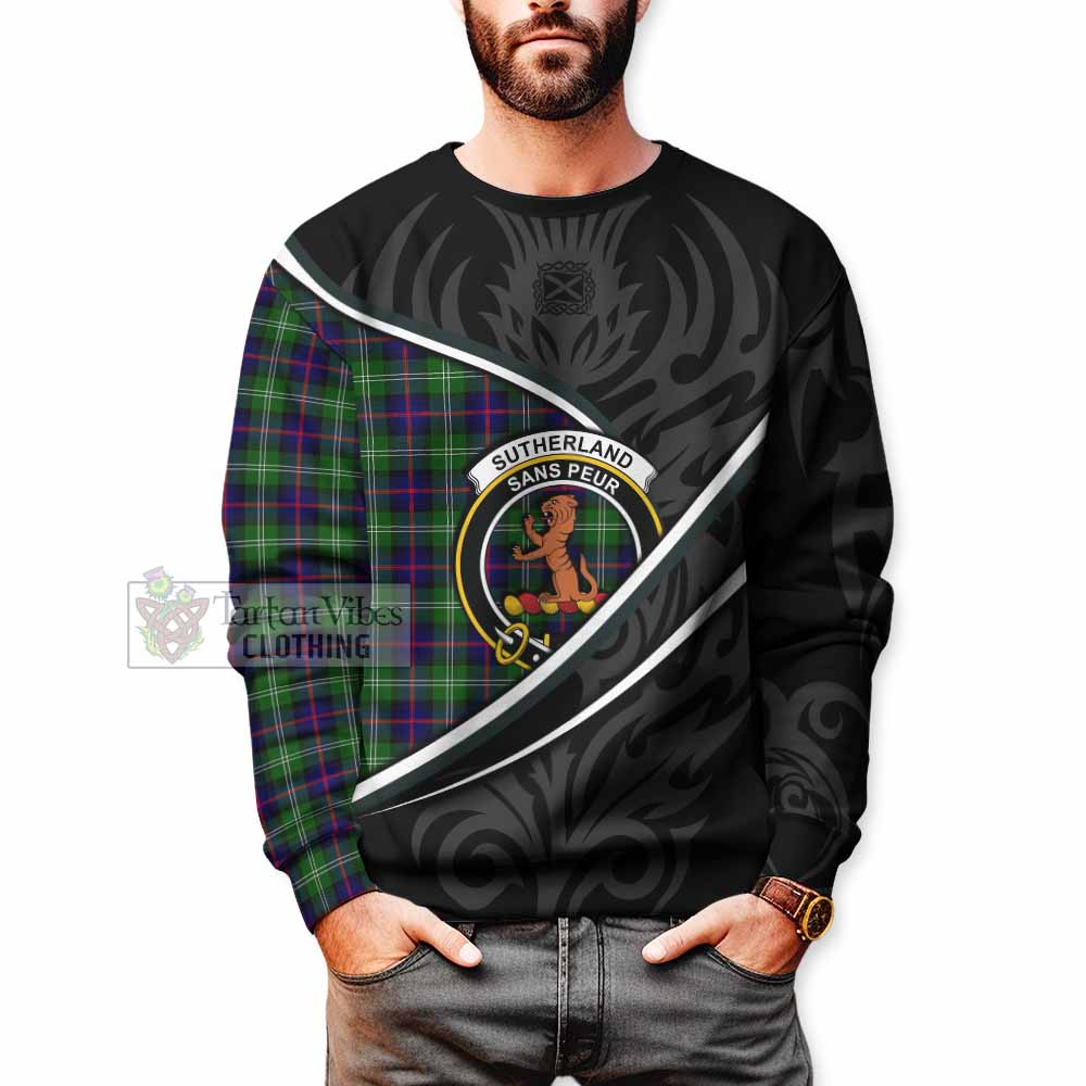 Sutherland Tartan Family Crest Sweatshirt Celtic Scottish Thistle Floral - Tartan Vibes Clothing