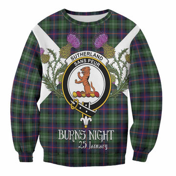 Sutherland Tartan Family Crest Sweatshirt Scottish Burns Night Thistle Floral
