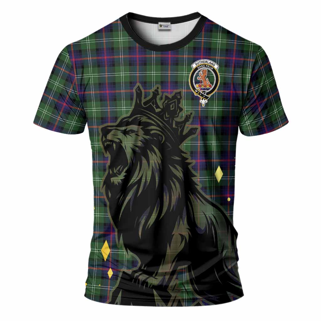 Sutherland Tartan Family Crest T-Shirt Crowned Lion Roaring