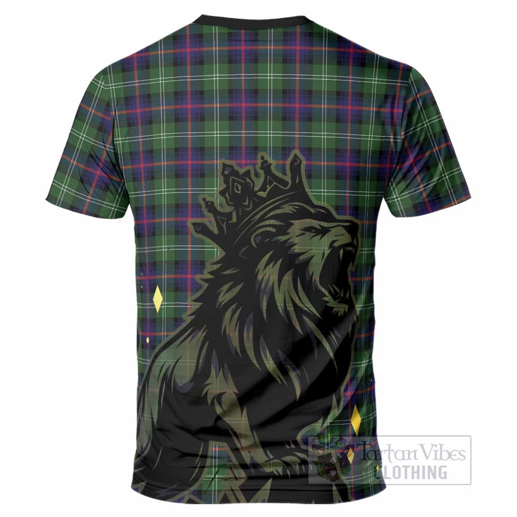 Sutherland Tartan Family Crest T-Shirt Crowned Lion Roaring