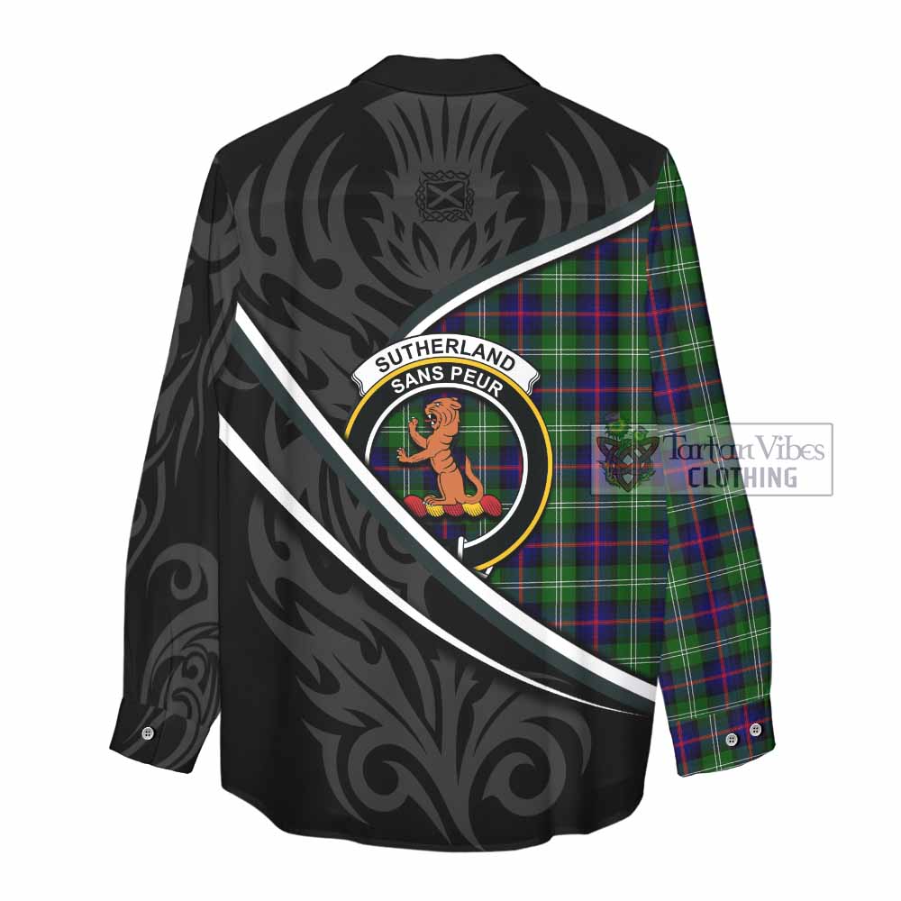 Sutherland Tartan Family Crest Women Casual Shirt Celtic Scottish Thistle Floral - Tartan Vibes Clothing