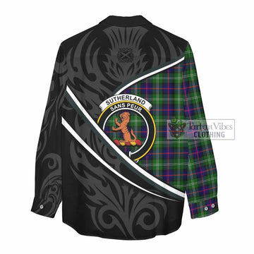 Sutherland Tartan Family Crest Women Casual Shirt Celtic Scottish Thistle Floral - Tartan Vibes Clothing