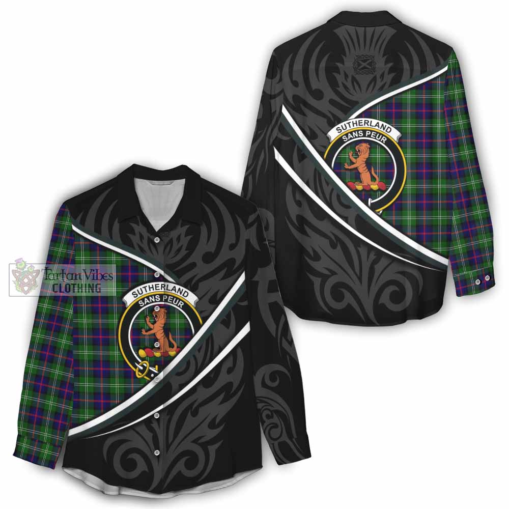 Sutherland Tartan Family Crest Women Casual Shirt Celtic Scottish Thistle Floral - Tartan Vibes Clothing