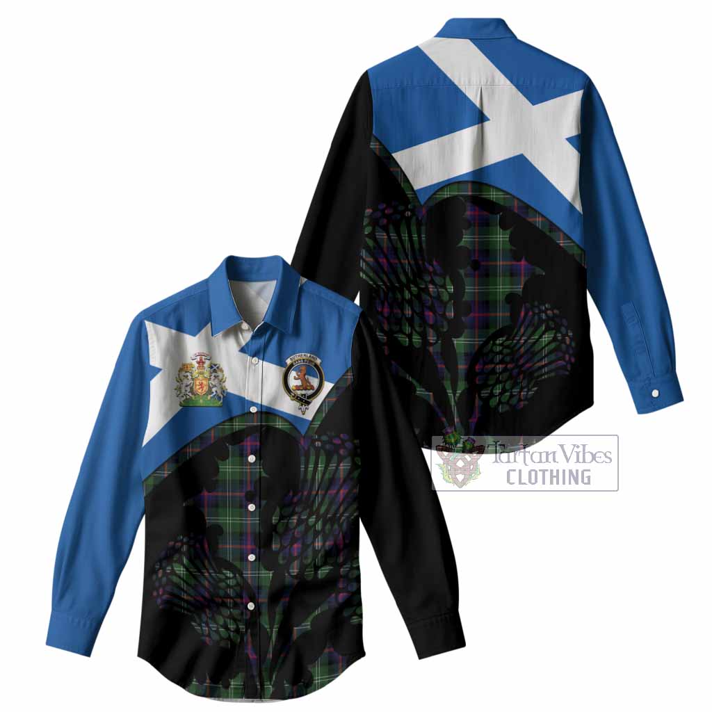 Sutherland Tartan Family Crest Women Casual Shirt Scotland Thistle Floral Flag Style