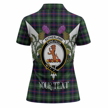 Sutherland Tartan Family Crest Women Polo Shirt Scottish Burns Night Thistle Floral