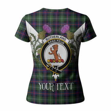 Sutherland Tartan Family Crest Women T shirt Scottish Burns Night Thistle Floral