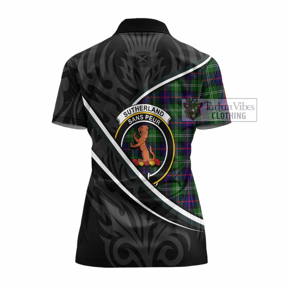 Sutherland Tartan Family Crest Women's Polo Shirt Celtic Scottish Thistle Floral - Tartan Vibes Clothing