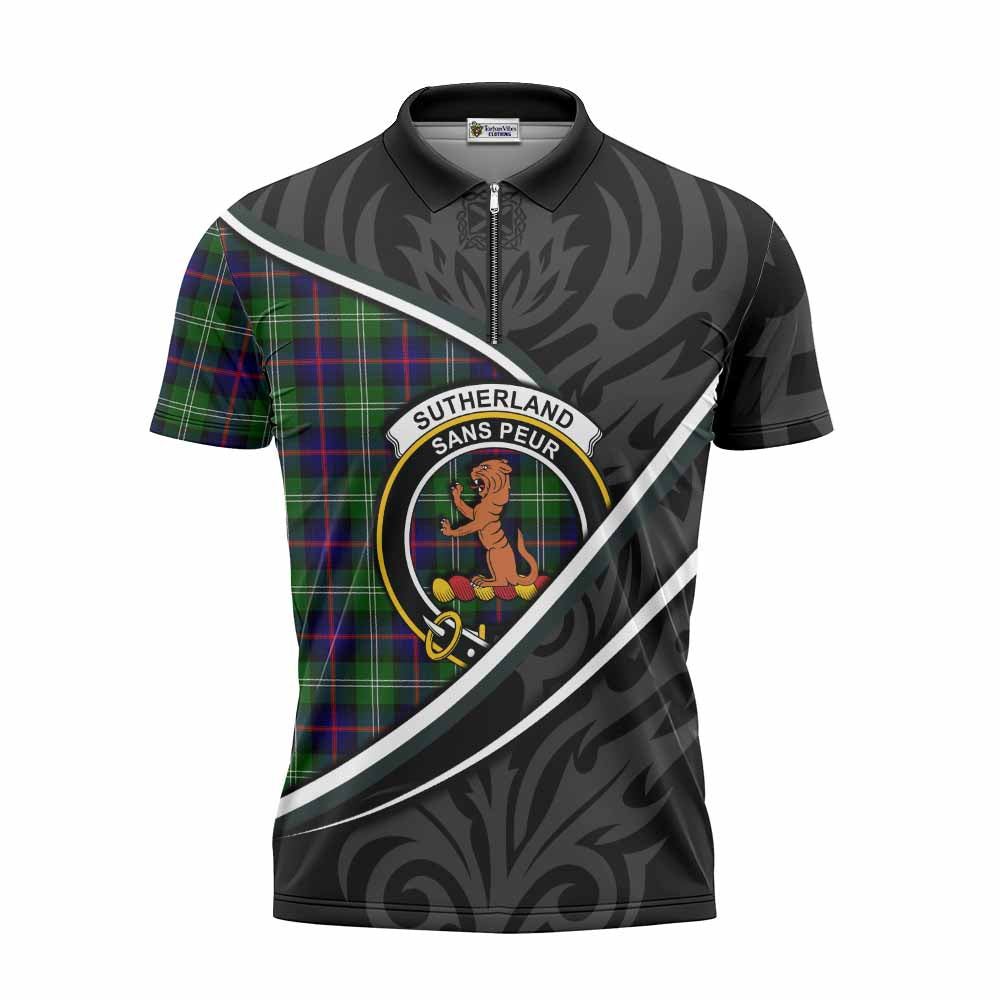 Sutherland Tartan Family Crest Zipper Polo Shirt Celtic Scottish Thistle Floral - Tartan Vibes Clothing