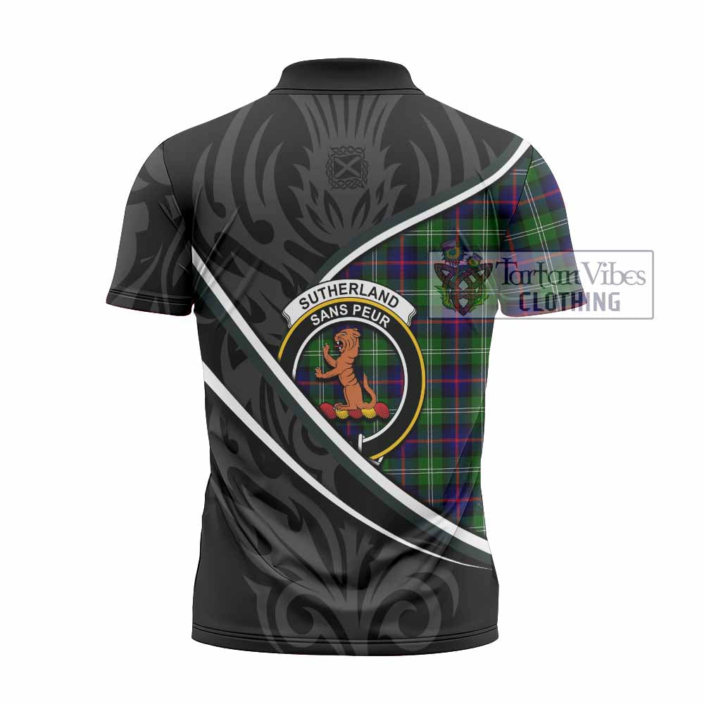 Sutherland Tartan Family Crest Zipper Polo Shirt Celtic Scottish Thistle Floral - Tartan Vibes Clothing
