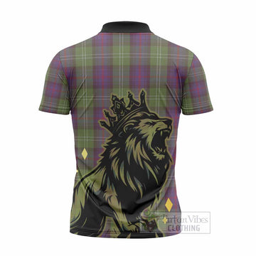 Sutherland Tartan Family Crest Zipper Polo Shirt Crowned Lion Roaring