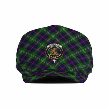 Sutherland Tartan Flat Cap, Jeff Cap Cross Style with Family Crest