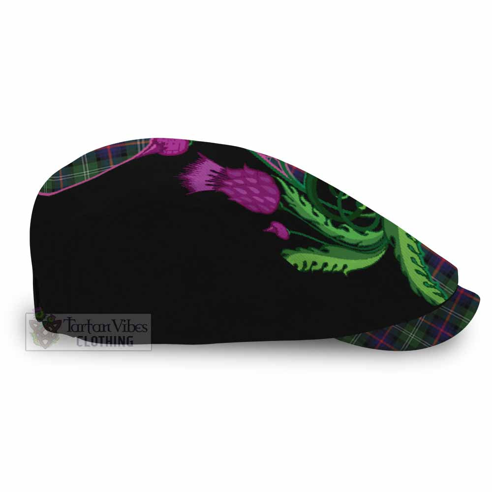 Sutherland Tartan Flat Cap, Jeff Cap Traditional Scottish Thistle