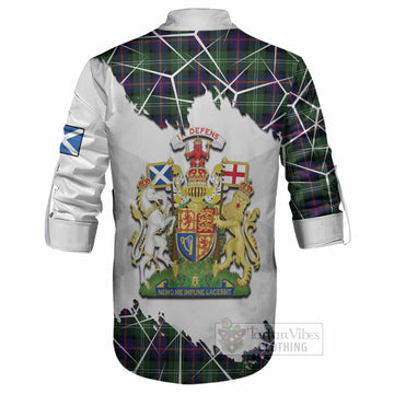 Sutherland Tartan Ghillie Shirt with Family Crest and Lion Rampant Grunge Style