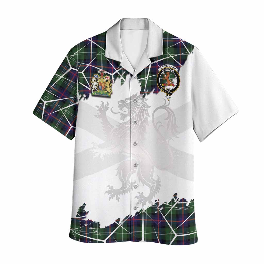 Sutherland Tartan Hawaiian Shirt with Family Crest and Lion Rampant Grunge Style