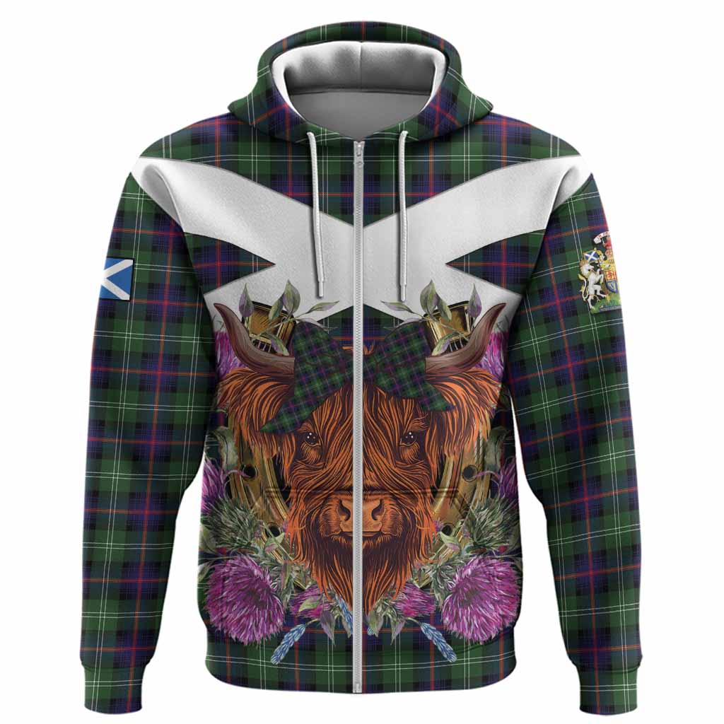 Sutherland Tartan Hoodie Scottish Thistle Heilan Coo