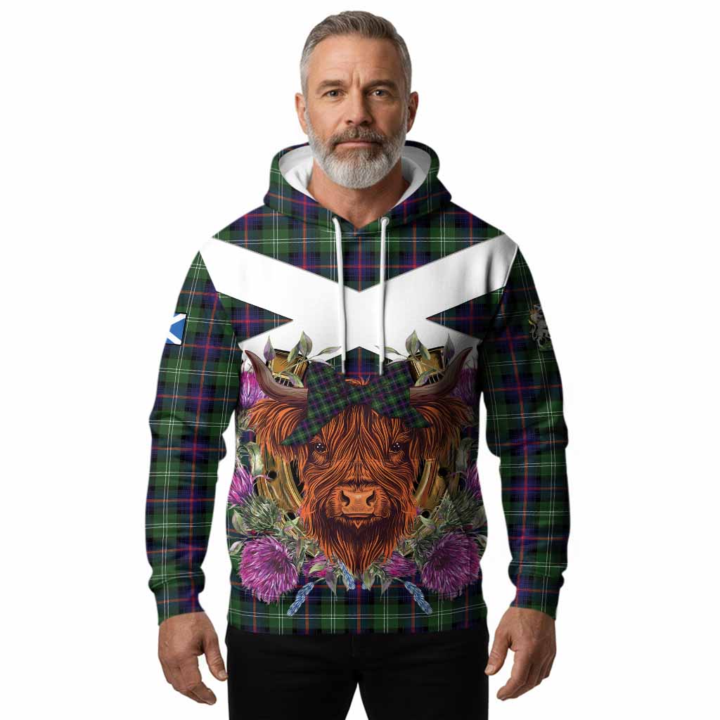 Sutherland Tartan Hoodie Scottish Thistle Heilan Coo