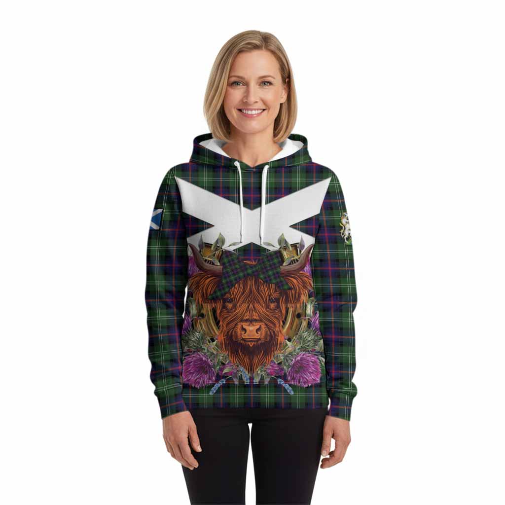 Sutherland Tartan Hoodie Scottish Thistle Heilan Coo