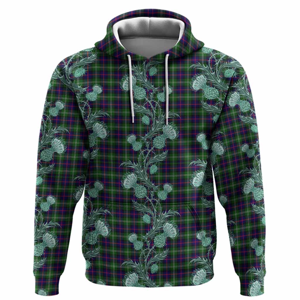 Sutherland Tartan Hoodie Seamless Scottish Thistle Flowers