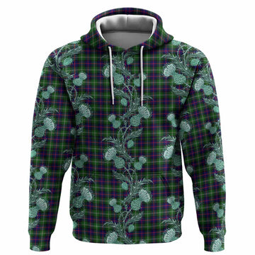 Sutherland Tartan Hoodie Seamless Scottish Thistle Flowers