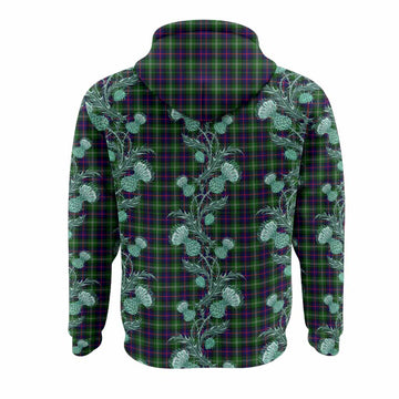 Sutherland Tartan Hoodie Seamless Scottish Thistle Flowers