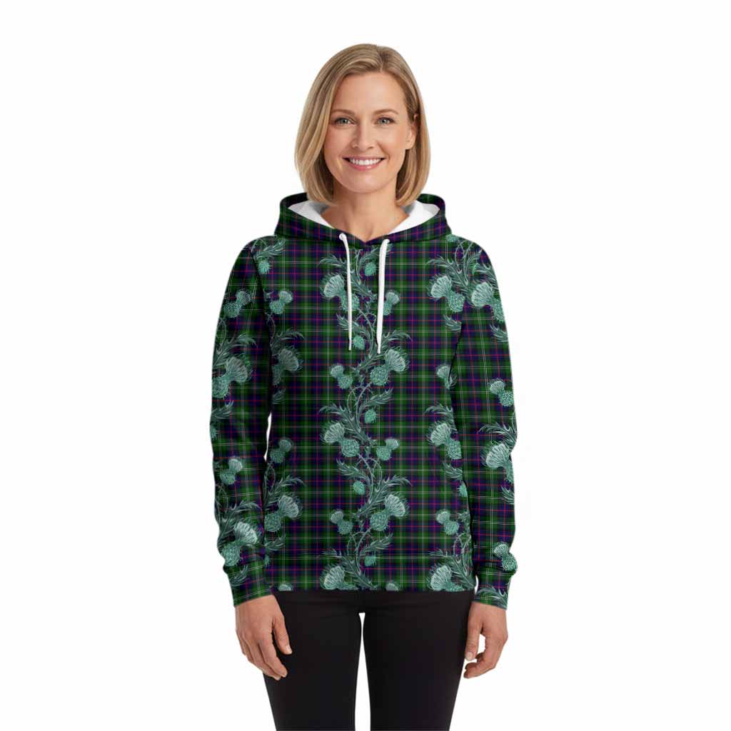 Sutherland Tartan Hoodie Seamless Scottish Thistle Flowers