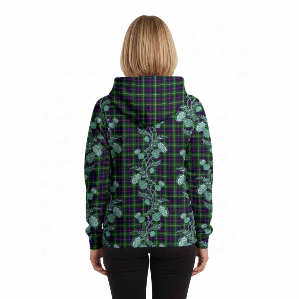 Sutherland Tartan Hoodie Seamless Scottish Thistle Flowers