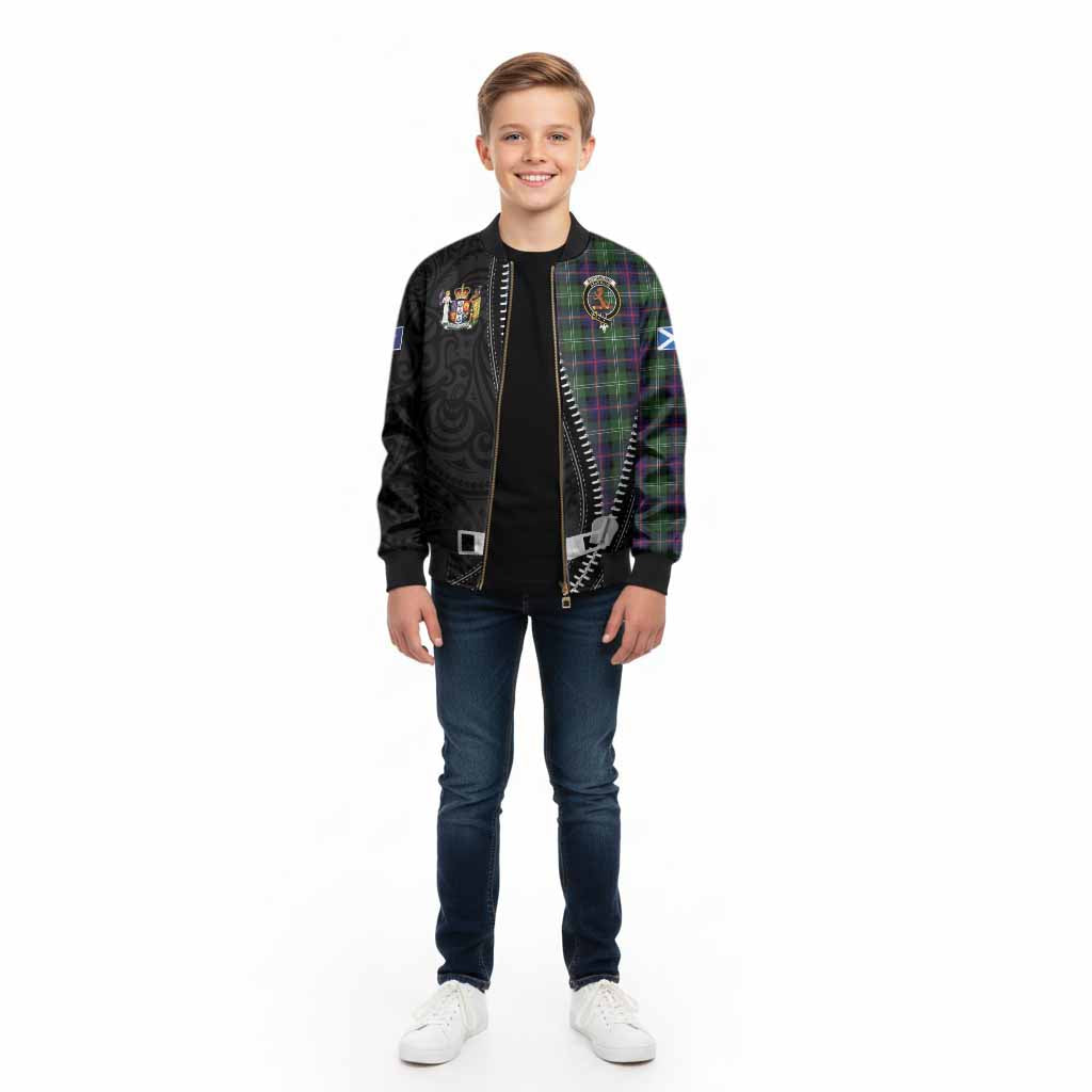 Sutherland Tartan Kid Bomber Jacket New Zealand Pattern Unique Zipper Stylized
