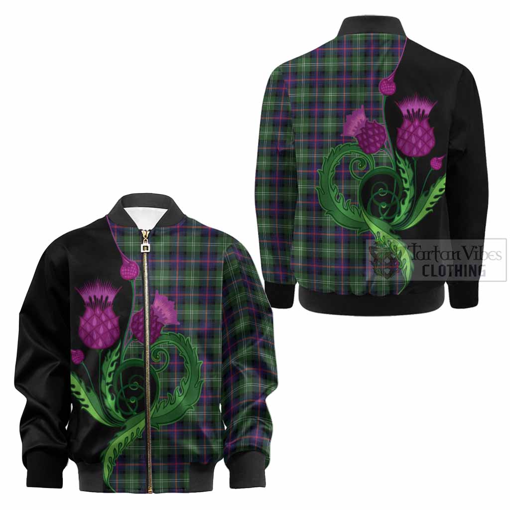 Sutherland Tartan Kid Bomber Jacket Traditional Scottish Thistle