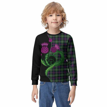 Sutherland Tartan Kid Knitted Sweatshirt Traditional Scottish Thistle