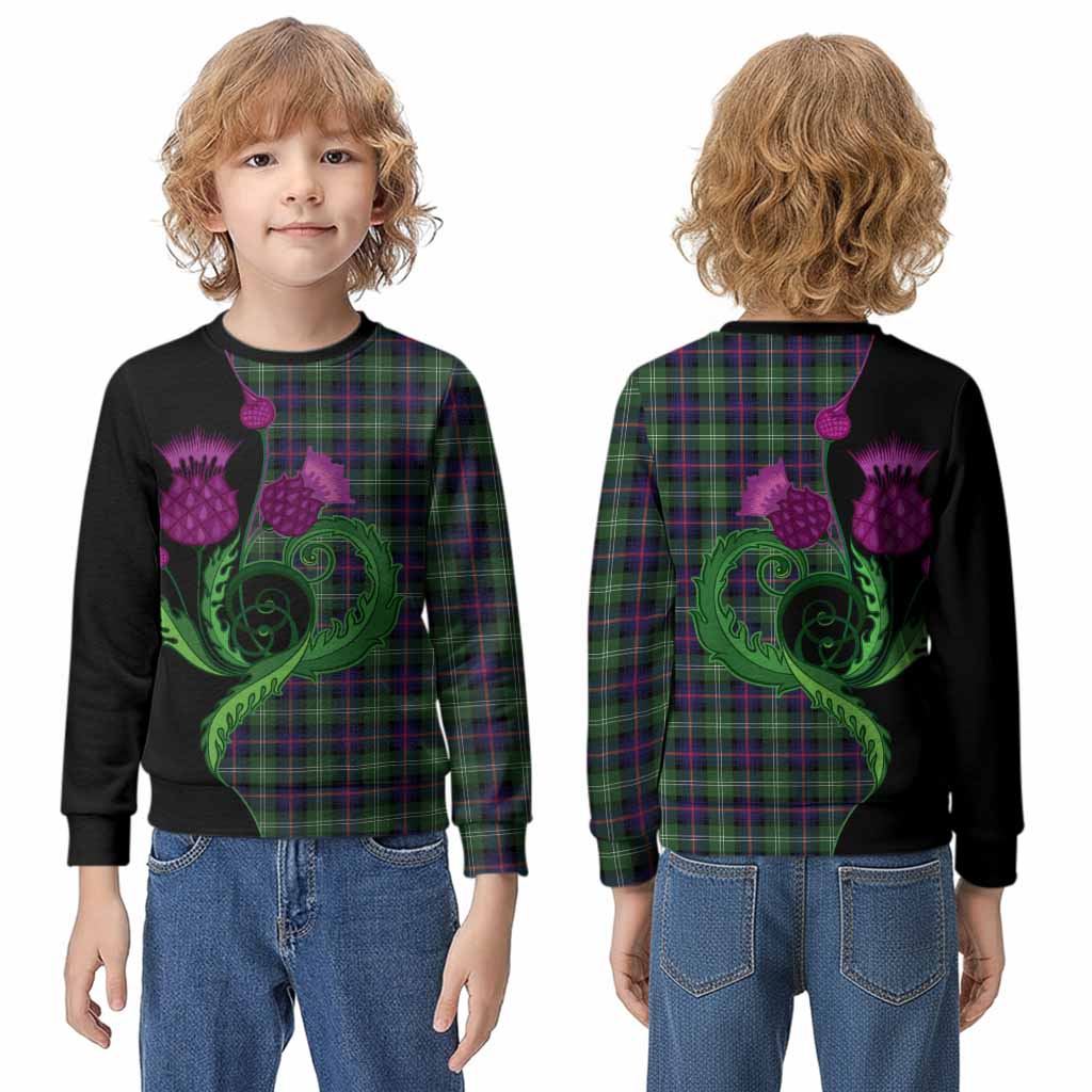Sutherland Tartan Kid Knitted Sweatshirt Traditional Scottish Thistle