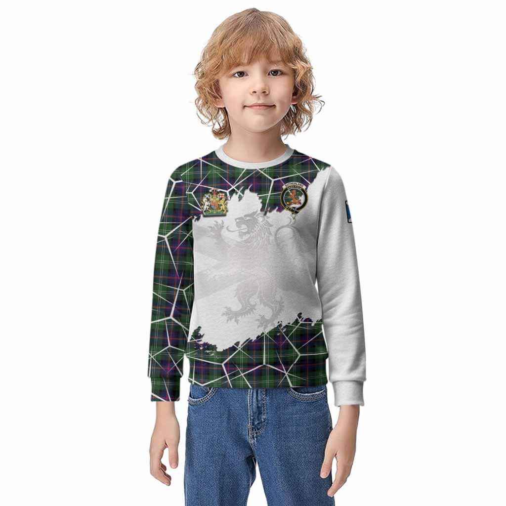 Sutherland Tartan Kid Knitted Sweatshirt with Family Crest and Lion Rampant Grunge Style