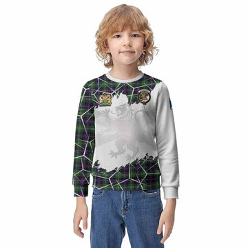 Sutherland Tartan Kid Knitted Sweatshirt with Family Crest and Lion Rampant Grunge Style