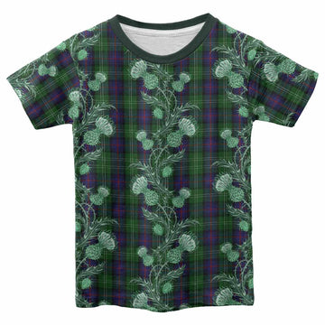 Sutherland Tartan Kid T-shirt Seamless Scottish Thistle Flowers