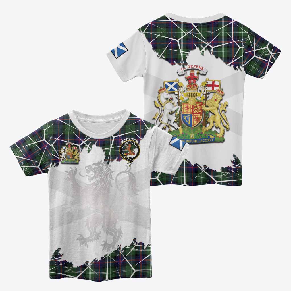 Sutherland Tartan Kid T-shirt with Family Crest and Lion Rampant Grunge Style