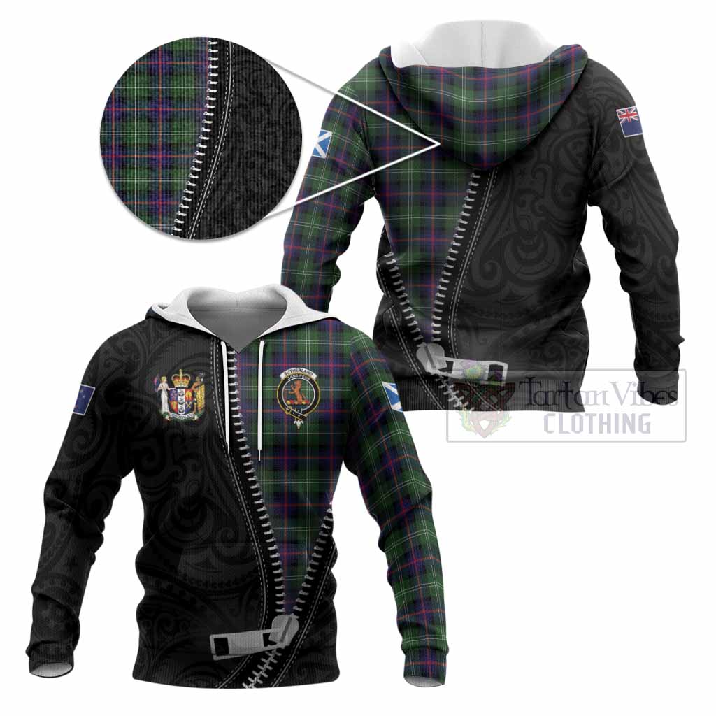 Sutherland Tartan Knitted Hoodie New Zealand Pattern Unique Zipper Stylized