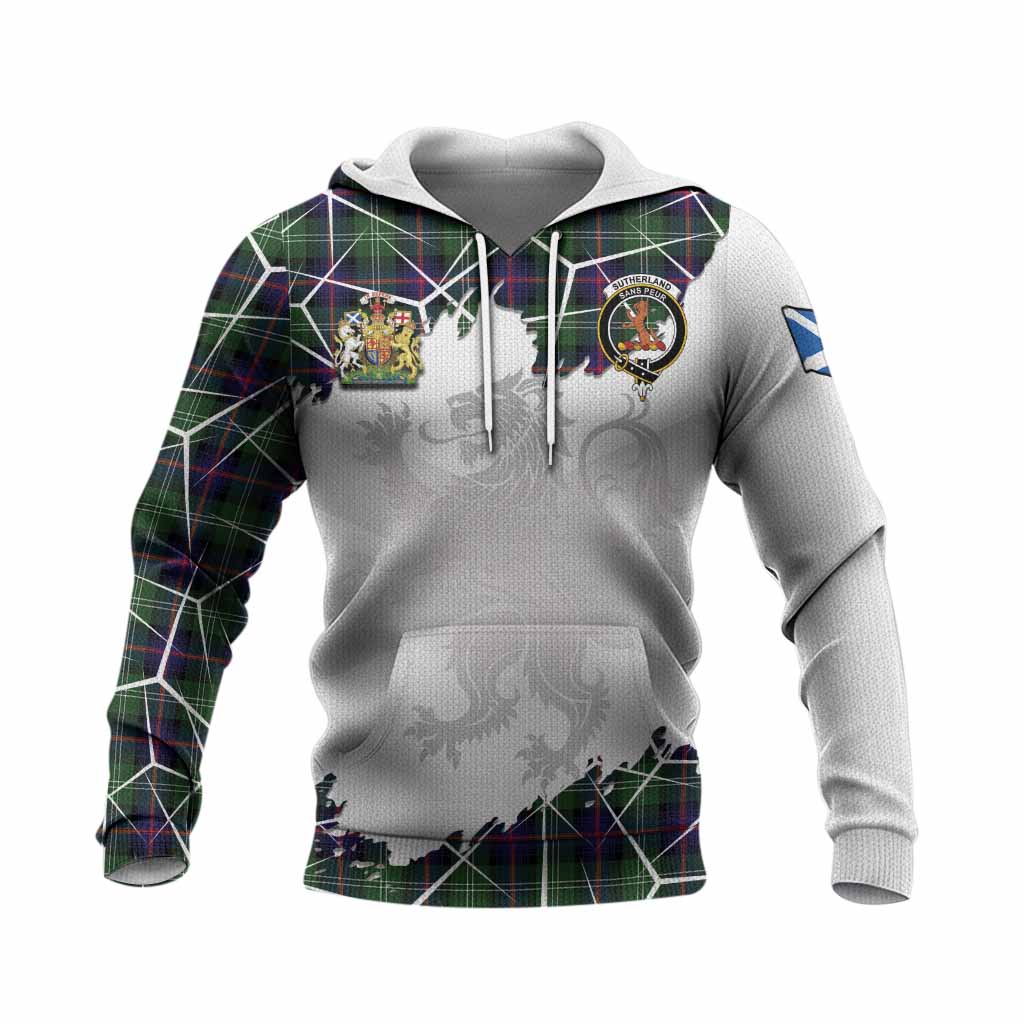 Sutherland Tartan Knitted Hoodie with Family Crest and Lion Rampant Grunge Style