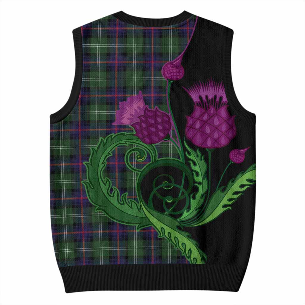 Sutherland Tartan Knitted V-Neck Vest Traditional Scottish Thistle
