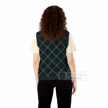 Sutherland Tartan Knitted V-Neck Vest with Family Crest Cross Style