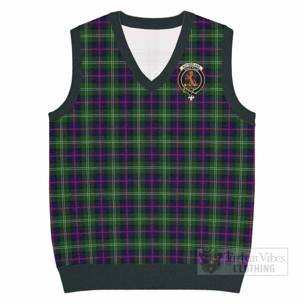 Sutherland Tartan Knitted V-Neck Vest with Family Crest - Tartan Vibes Clothing