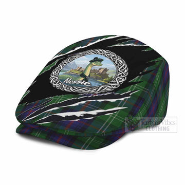 Sutherland Tartan Loch Ness Monster Flat Cap, Jeff Cap Celtic Knot Nessie Art