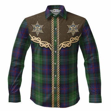 Sutherland Tartan Long Sleeve Button Shirts Bigfoot Riding The Kelpie Monster