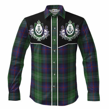 Sutherland Tartan Long Sleeve Button Shirts Horseshoe Ornament Men's Shirt S - Tartan Vibes Clothing