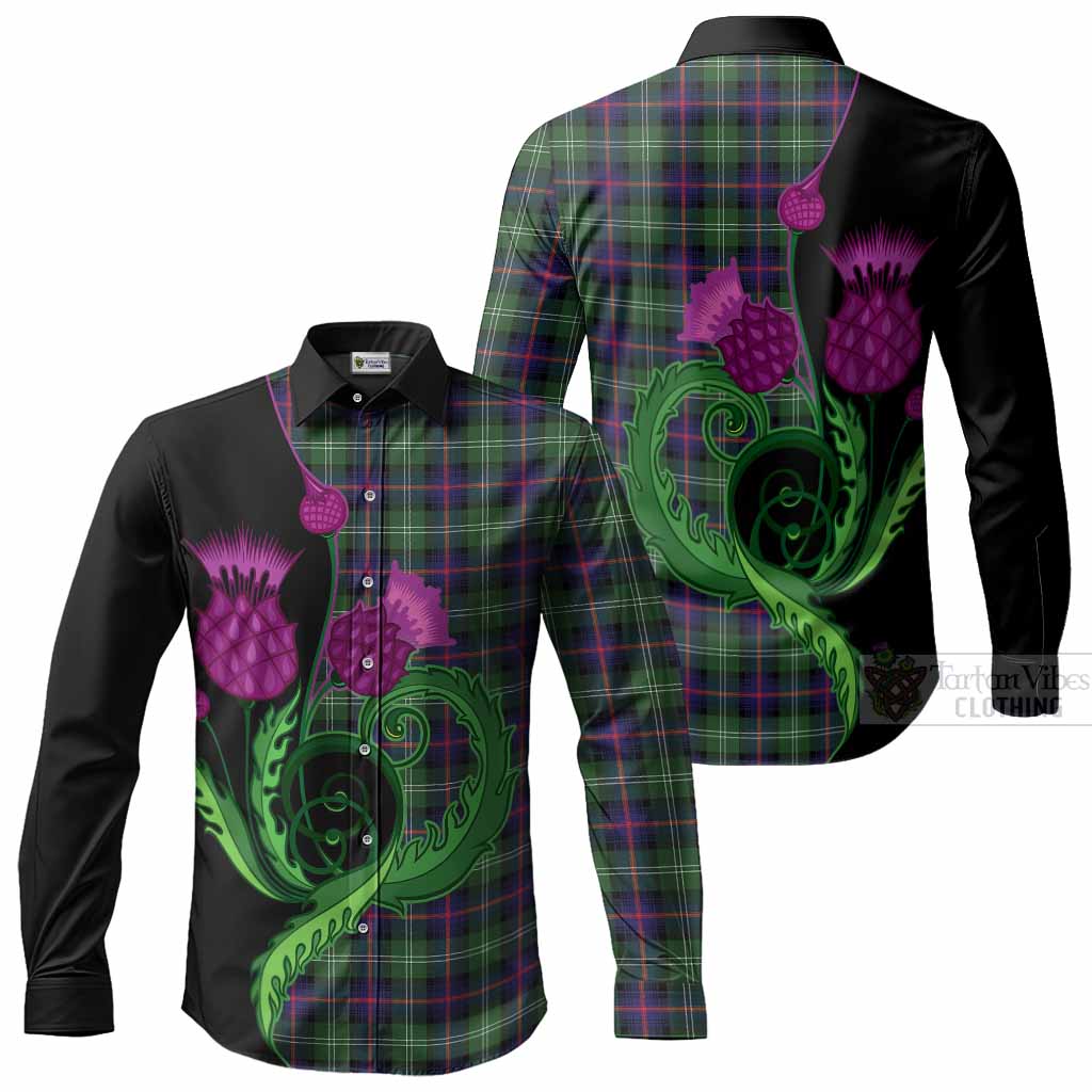 Sutherland Tartan Long Sleeve Button Shirts Traditional Scottish Thistle