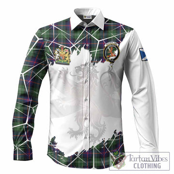 Sutherland Tartan Long Sleeve Button Shirts with Family Crest and Lion Rampant Grunge Style