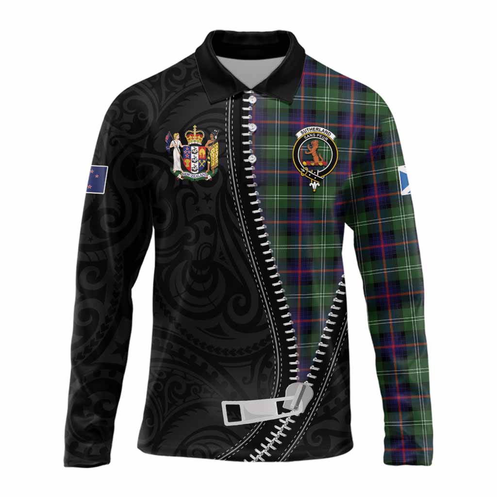 Sutherland Tartan Long Sleeve Polo Shirt New Zealand Pattern Unique Zipper Stylized