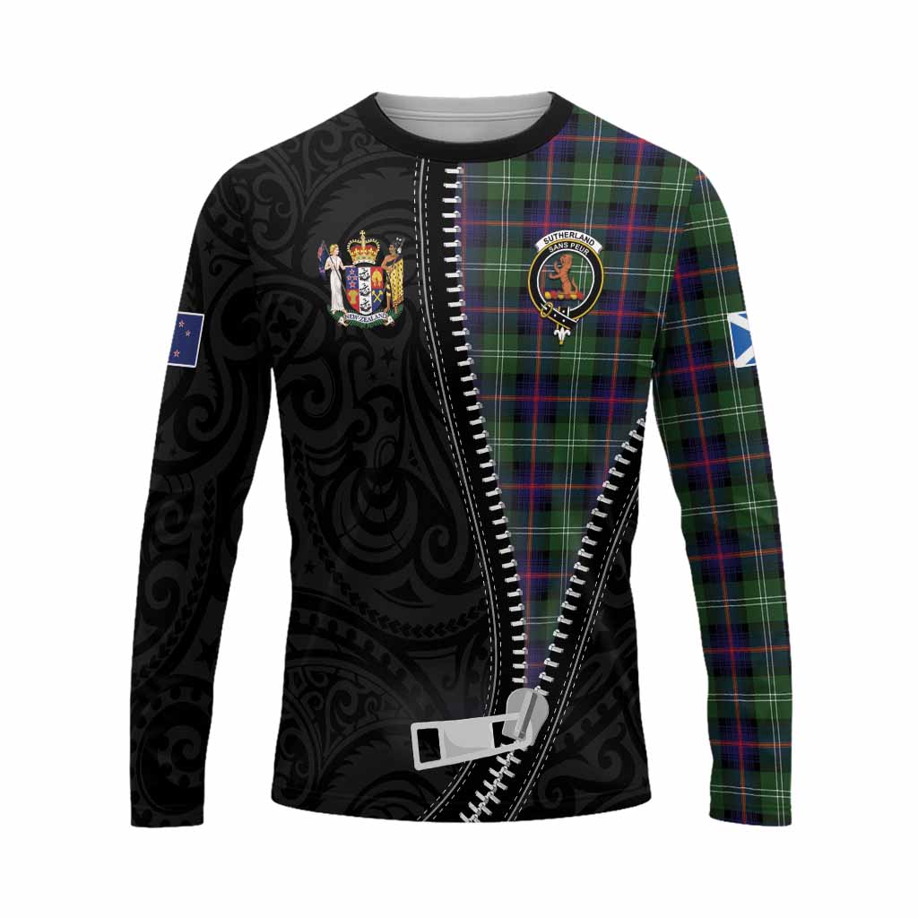 Sutherland Tartan Long Sleeve T-Shirt New Zealand Pattern Unique Zipper Stylized
