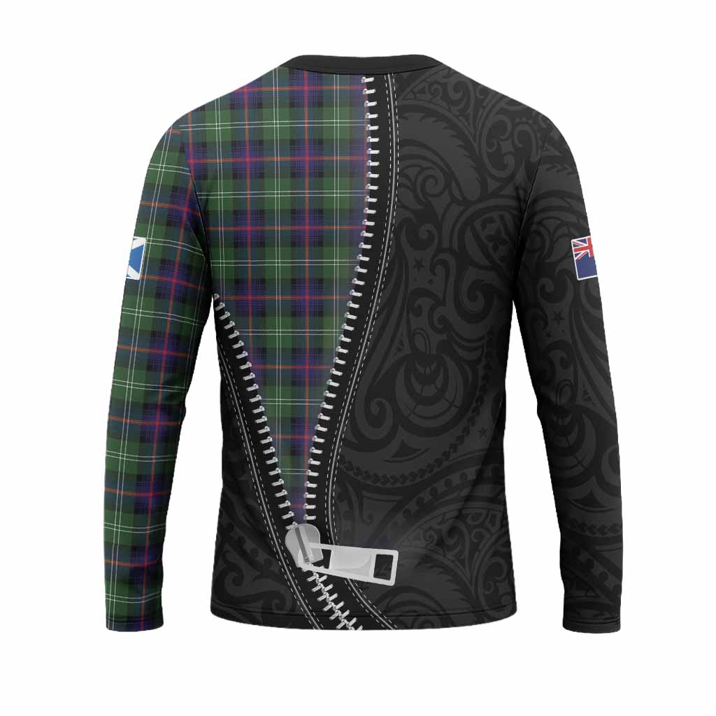 Sutherland Tartan Long Sleeve T-Shirt New Zealand Pattern Unique Zipper Stylized