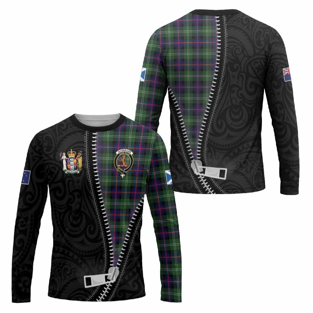 Sutherland Tartan Long Sleeve T-Shirt New Zealand Pattern Unique Zipper Stylized